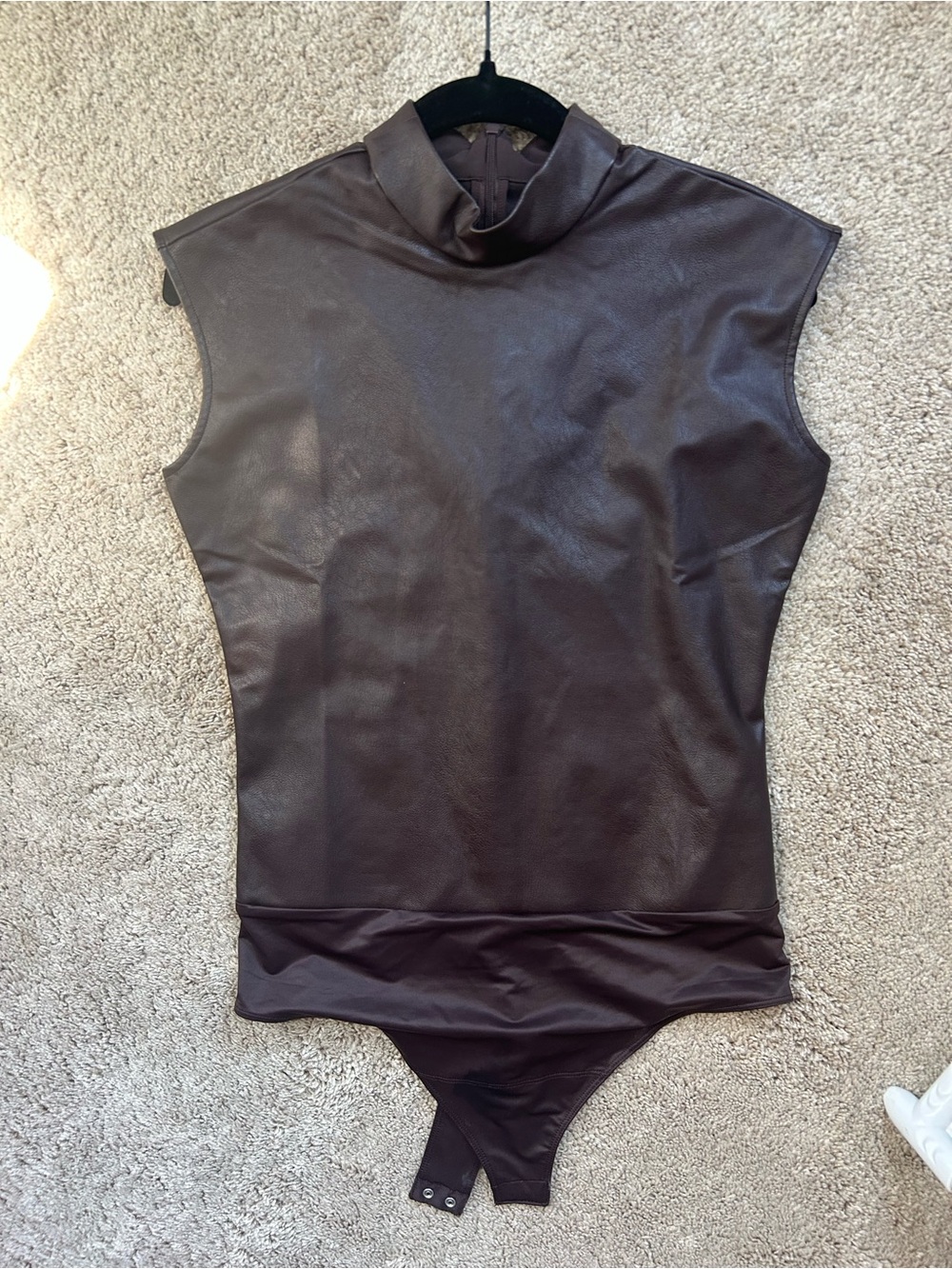 SPANX Brown Sleeveless Faux Leather Bodysuit